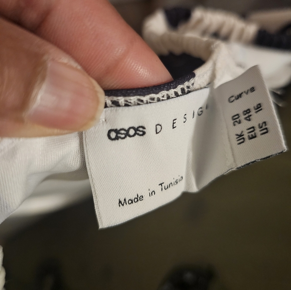 ASOS Curve Polka Dot Beige And Black Ruched Off-the-Shoulder Dress Sz 16 - Picture 9 of 10